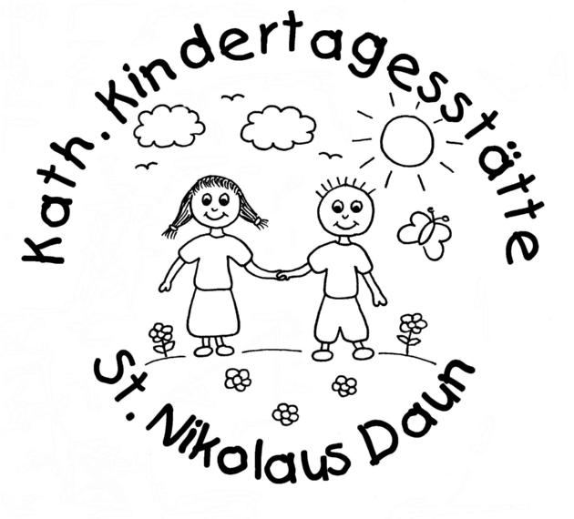 schwarz weißes Logo mit zwei Kindern auf einer Wiese in der Sonne