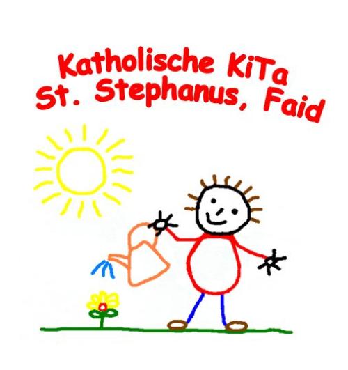 Logo der KiTa Faid, ein Strichmännchen gießt in der Sonne eine Blume